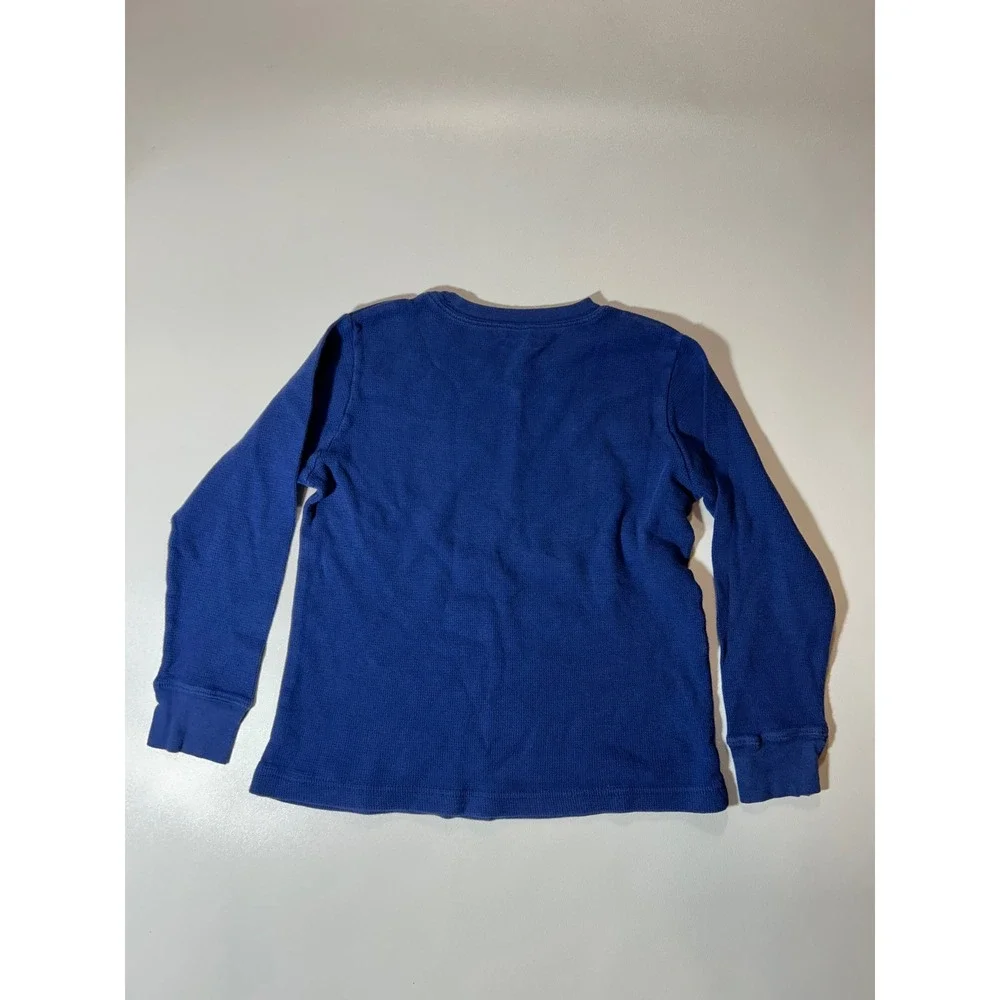 OshKosh Thermal Shirt Boys Size 8 Blue Excellent Ski Graphic Long Sleeve Waffle